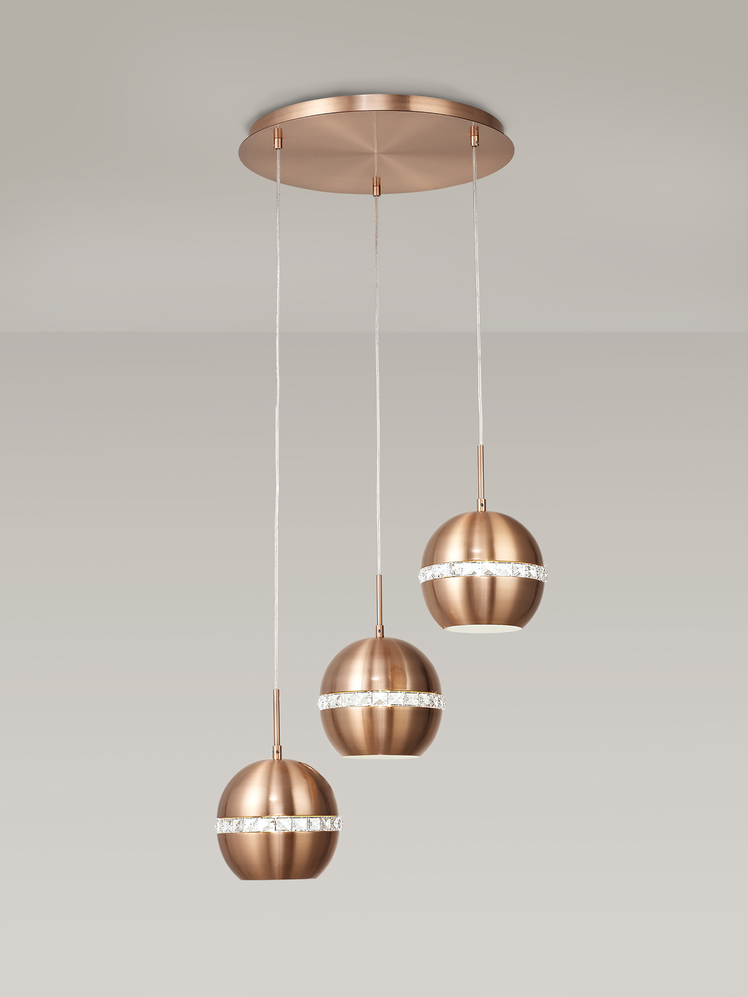 Andrea Satin Copper Crystal Ceiling Lights Diyas Multiple Crystal Pendants